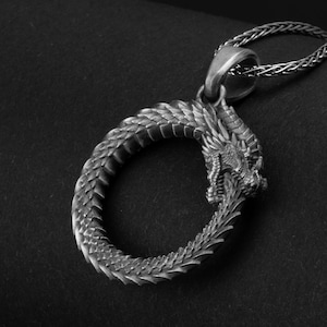 Ouroboros Necklace, Serpent Pendant, Eternal Cycle, Infinity Snake, Alchemy Symbol, Silver Ouroboros, Circle of Life