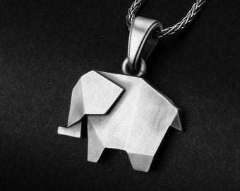 Origami Elephant, Silver Pendant, Geometric Necklace, Elephant Lover Gift, Unique Jewelry, Handmade Silver