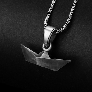 Origami Boat, Ship Pendant, Nautical Jewelry, Boat Necklace, Sailing Charm, Silver Boat, Handmade Jewelry