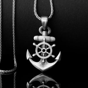 Anchor Necklace, Nautical Jewelry, Ship Wheel, 3D Pendant, Sailor Gift, Maritime Style, Ocean Theme, Men's Anchor Pendant