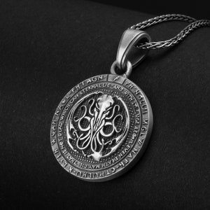 Cthulhu Necklace, Lovecraft Jewelry, Personalized Gift, Sterling Silver, Cthulhu Prayer, Custom Engraving