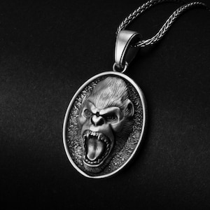 Gorilla Pendant, Gorilla Necklace, Ape Necklace, Animal Necklace, Men's Necklace, Power Symbol, Primate Jewelry,
