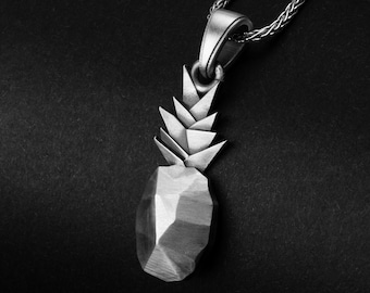 Origami Pineapple, Geometric Necklace, Minimalist Jewelry, Tropical Fruit Pendant, Handmade Silver, Unisex Design,