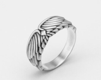 Angel Wings Band, Wings Band Ring, Divine Silver Ring, Angelic Band Ring, Sterling Angel Ring, Silver Wings Ring, Heavenly Band Ring