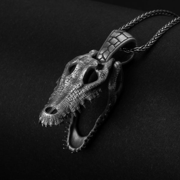 Crocodile Necklace, Skull Pendant, Reptile Jewelry, Alligator Charm, Fierce Accessory, Predator Design, Swamp Creature