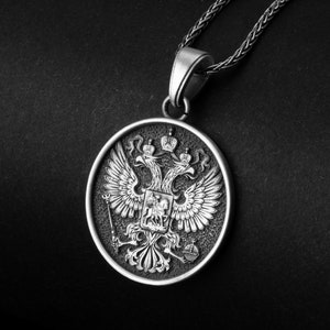 Russian Necklace, Coat of Arms, Two-Headed Eagle, Silver Eagle, National Emblem, Heritage Jewelry, Imperial Russia