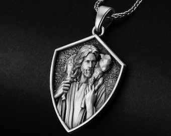 Jesus Sheep Pendant, Jesus Carrying Sheep, Shepherd Pendant, Christian Necklace, Prayer Jewelry, Religious Gift, Faith Necklace