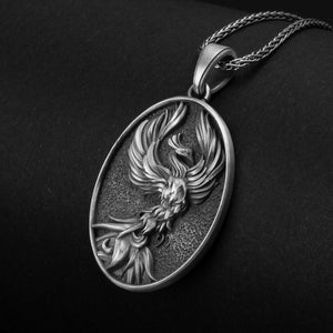 Phoenix Halskette, Feuervogel Charme, Oval Anhänger, personalisierte Geschenk, mythischer Vogel, Wiedergeburt Symbol, individuelle Gravur