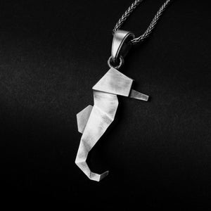 Origami Seahorse, Geometric Necklace, Minimalist Jewelry, Sea Life Pendant, Handcrafted Silver, Unisex Design, Ocean Lover Gift