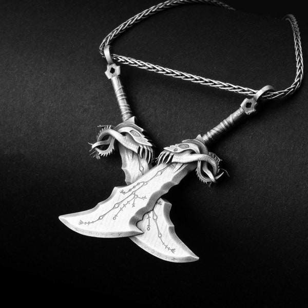 Blades of Chaos, Kratos Necklace, God of War, Sterling Silver, Warrior Pendant, Video Game Jewelry, Gamer Gift, Greek Mythology, Spartan