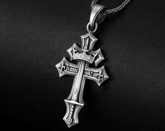 Jeanne D'Arc Cross, Silver Cross Pendant, French Heroine, Saint Joan of Arc, Historical Jewelry, Inspired Necklace, Religious Symbol