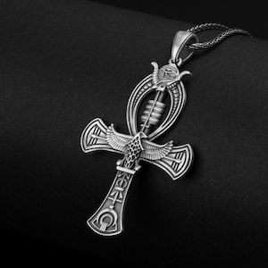 Ankh Cross Pendant, Sterling Silver, Egyptian Design, Horus Eye, Symbol of Life, Unique Necklace, Ancient Egypt