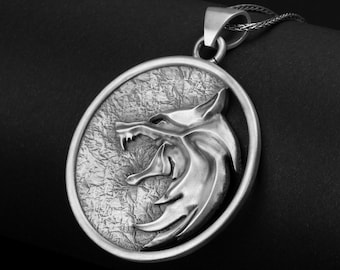 Silver Wolf Pendant, Fantasy Necklace, Inspired TV Series, Monster Hunter, Unisex Accessory, Enchanting Amulet