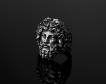 Greek God Zeus Ring, High Detail, Sculpture Style, Sterling Silver, Mythology Inspired, Intricate Design, Unique Piece, Ancient Greece