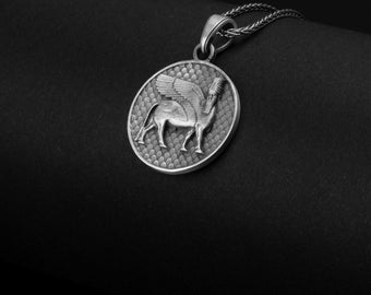 Lamassu Necklace, Assyrian Jewelry, Mesopotamian Art, Sterling Silver, Ancient Symbol, Protective Spirit