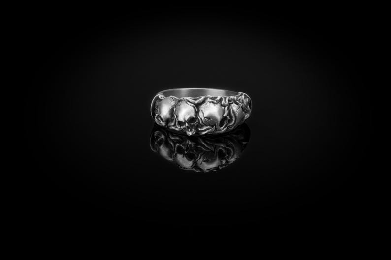 Gothic Skull Ring, Sterling Silver, Dark Fashion, Memento Mori, Macabre Jewelry, Edgy Style, Gothic Accessory, Statement Ring, Biker Ring image 7