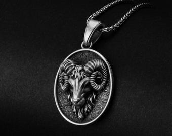 Ram Head, Aries Necklace, Zodiac Jewelry, Aries Gift, Animal Necklace, Astrology Pendant, Men's Necklace, Aries Zodiac, Ram Pendant