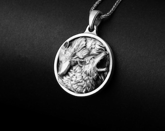 Howling Wolves, Wolfpack, Sterling Silver, Wolf Necklace, Animal Jewelry, Nature Lover Gift, Wildlife Pendant, Wild Spirit, Moonlit Scene