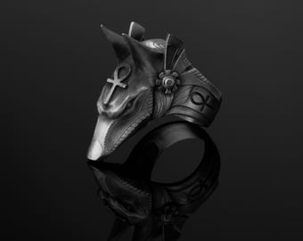 Anubis Ring, Ankh Symbol, Anubis Ankh, Egyptian Ring, Sterling Silver, Ancient Egypt, Ankh Jewelry, Unique Piece, Spiritual, Mythology