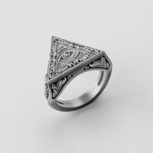 Illuminati Ring, Triangle Design, Eye of Providence, Mason Ring, Secret Society, All-Seeing Eye, Symbolic Jewelry, Accessory, Occult Ring