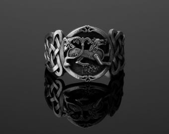 Gryphon Ring, Celtic Gryphon, Celtic Knot Ring, Sterling Gryphon Ring, Celtic Ring, Mythical Ring, Celtic Knotwork Ring, Gryphon Band Ring