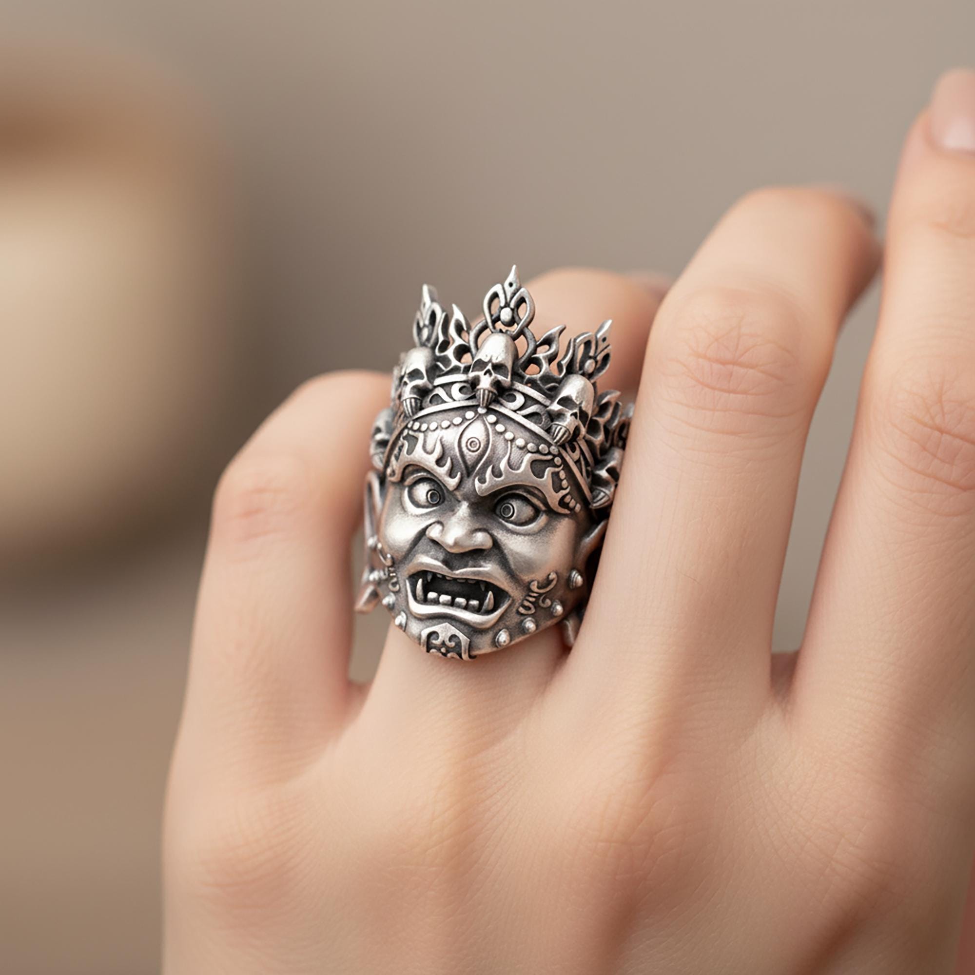 Yama Ring, Hindu God, Buddhism, Silver Yama, Sterling Silver, Spiritual ...