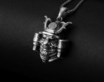 Samurai Necklace, Helmet Pendant, Warrior Charm, Japanese History, Bushido Code, Silver Warrior, Honor Symbol, Cultural Gift,