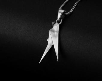 Pingente de Corvo de Origami, Colar de Corvo em Prata de Lei 925, Joia Gótica de Pássaro