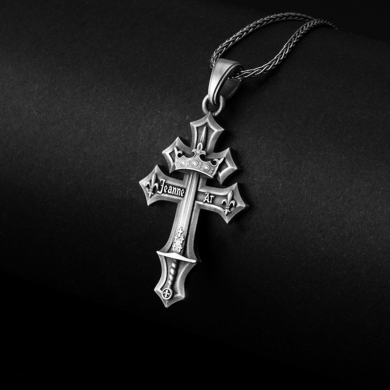 Sterlingzilveren Jeanne D'Arc-kruishanger, heilige Jeanne d'Arc-ketting afbeelding 1