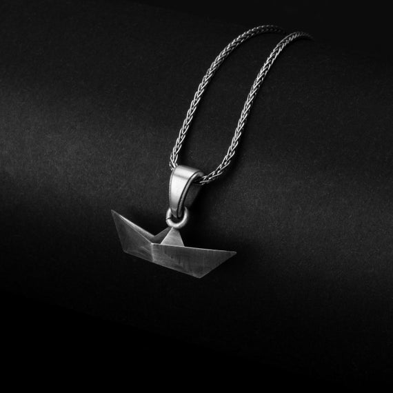 Origami Boat, Ship Pendant, Nautical Jewelry, Boat Necklace, Sailing Charm,  Silver Boat, Handmade Jewelry