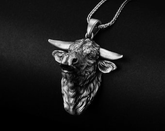 Pingente de bisão em prata de lei, colar touro selvagem, joia de animal