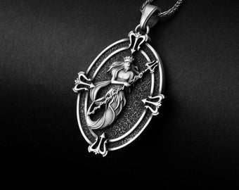 Sterling Silver Poseidon Necklace, Trident Pendant, Greek Mythology