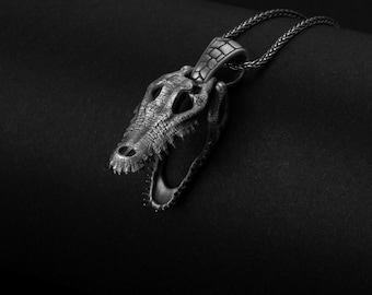 Crocodile Necklace, Skull Pendant, Reptile Jewelry, Alligator Charm, Fierce Accessory, Predator Design, Swamp Creature