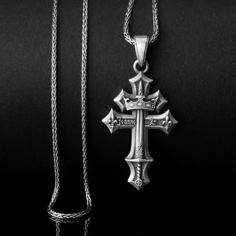 Sterlingzilveren Jeanne D'Arc-kruishanger, heilige Jeanne d'Arc-ketting afbeelding 6