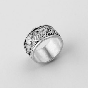 Carp Waves Ring, Far East, Japanese Style, Koi Fish Design, Elegant Band, Unisex Jewelry, Asian Inspired, Water Theme, Zen Gift