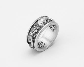 Asian Dragon Ring, Silver Carp, Eastern Mythology, Yin Yang Symbol, Harmony Jewelry, Spiritual Design, Chinese Legend, Japanese Culture