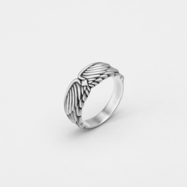 Angel Wings Band, Wings Band Ring, Divine Silver Ring, Angelic Band