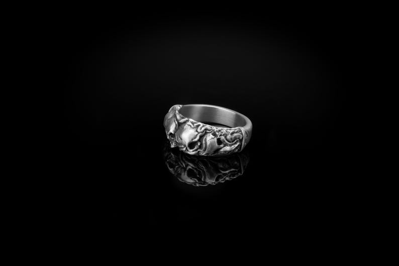 Gothic Skull Ring, Sterling Silver, Dark Fashion, Memento Mori, Macabre Jewelry, Edgy Style, Gothic Accessory, Statement Ring, Biker Ring image 6