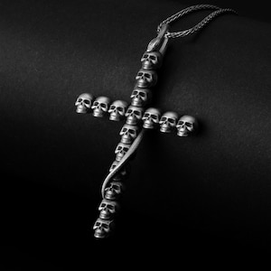Skull Cross Necklace, Gothic Cross, Skull Pendant, Silver Skulls, Gothic Jewelry, Unique Cross, Macabre Style, Edgy Accessory, Biker Gift