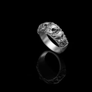 Gothic Skull Ring, Sterling Silver, Dark Fashion, Memento Mori, Macabre Jewelry, Edgy Style, Gothic Accessory, Statement Ring, Biker Ring image 8