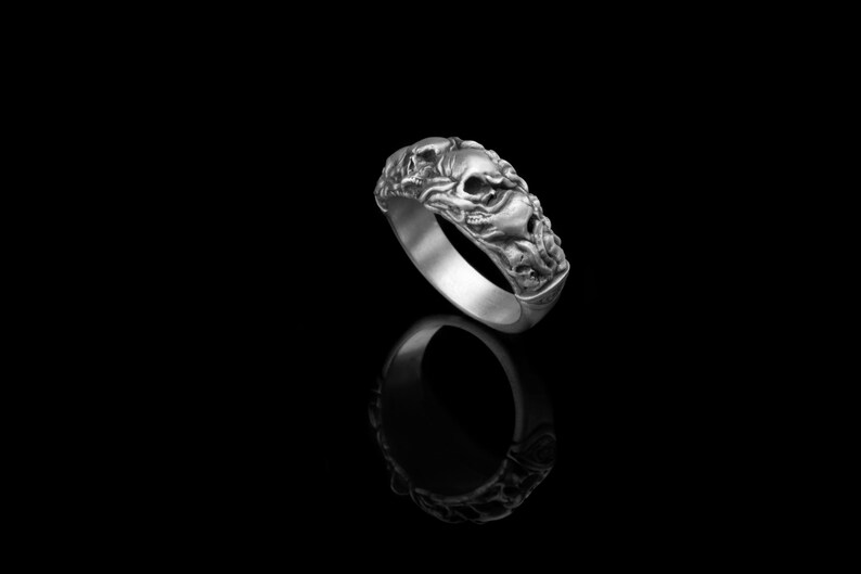 Gothic Skull Ring, Sterling Silver, Dark Fashion, Memento Mori, Macabre Jewelry, Edgy Style, Gothic Accessory, Statement Ring, Biker Ring image 8