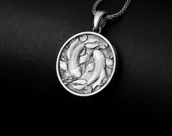 Koi Fish Necklace, Yin Yang Symbol, Sterling Silver, Balance Harmony, Zen Jewelry, Spiritual Gift, Two Koi Fish, Asian Inspired