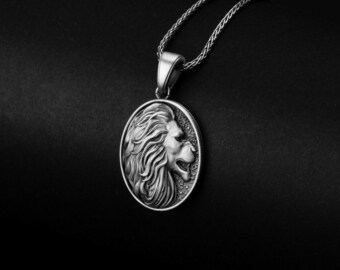 Leão de Judá, Pingente de Leão, Rei da Selva, Presente de Leão, Colar de Animal, Presente Masculino, Joias do Zodíaco, Leão Real, Símbolo de Poder, Colar de Rei