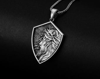 Jesus Shield Pendant, Crown of Thorns, Jesus Profile, Religious Jewelry, Spiritual Gift, Faith Pendant, Christian Necklace, Sacred Design