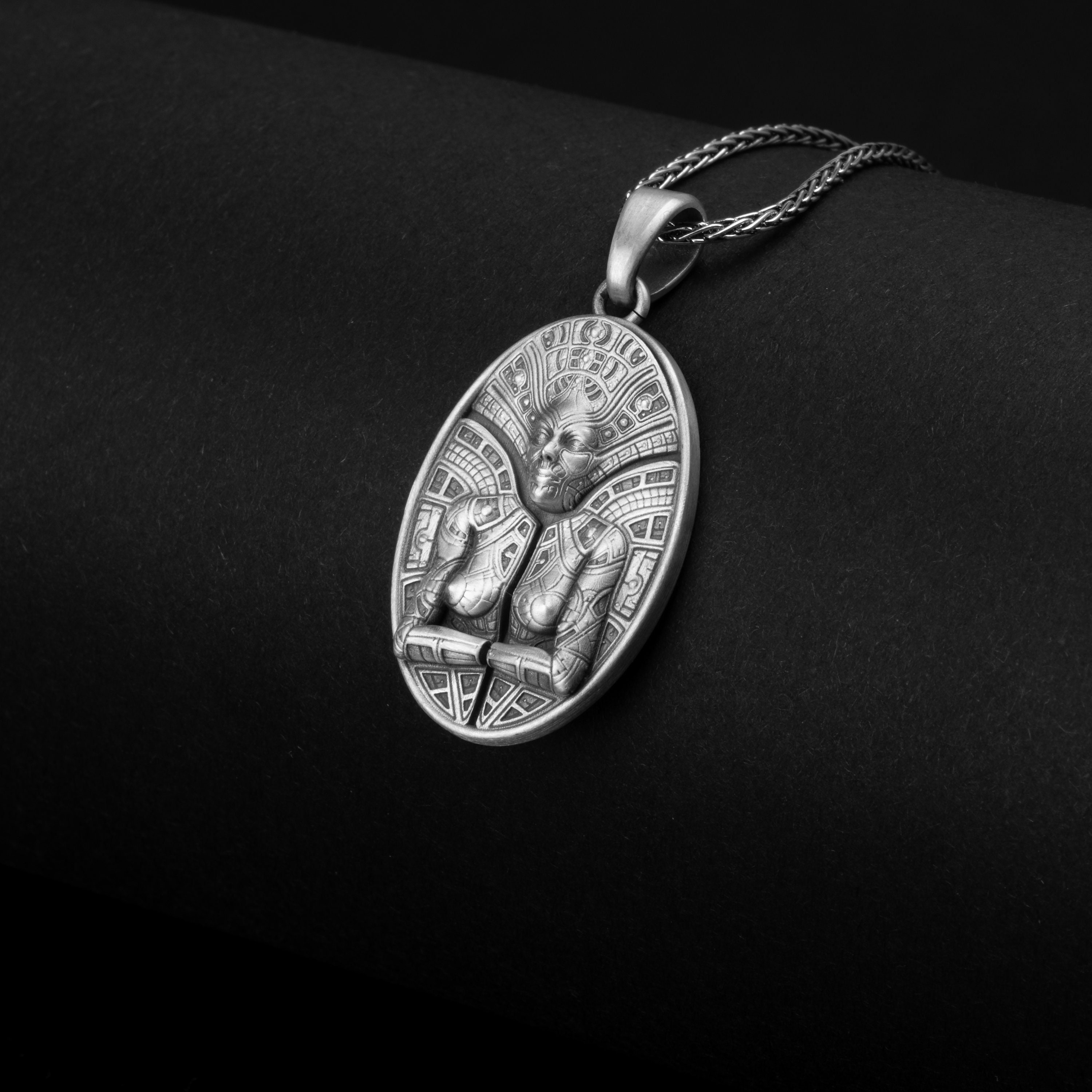 Aztec Woman Necklace, Silver Aztec Pendant, Ancient Culture, Engraved Design, Mesoamerican Art, Tribal Jewelry, Unique Gift