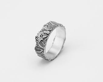 Asian Dragon Ring, Oriental Dragon Band, Japanese Dragon Ring, Dynasty Dragon Band, Far East Band Ring, Dragon Band Design
