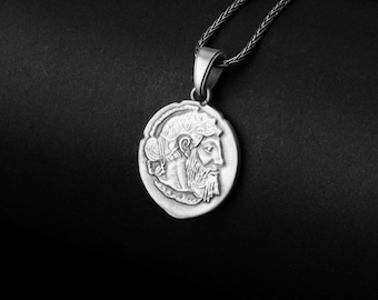 Collar de plata de ley con dracma griega y colgante de moneda antigua