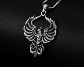Phoenix Origami, Firebird Pendant, Phoenix Necklace, Symbol of Renewal, Handmade Jewelry, Silver Phoenix, Gift for Bird Lover