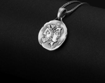 Sterling Silver Janus Coin Necklace, Two-Faced Greek Mythology Talisman