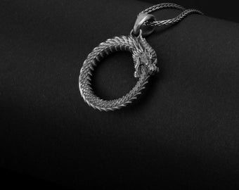 Collar de Ouroboros, colgante de serpiente, ciclo eterno, serpiente del infinito, símbolo de alquimia, Ouroboros de plata, círculo de la vida